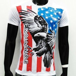 NWT EXCHANGE EAGLE FLAG MEN'S WHITE CREW NECK SHORT SLEEVE T-SHIRT SIZE XL